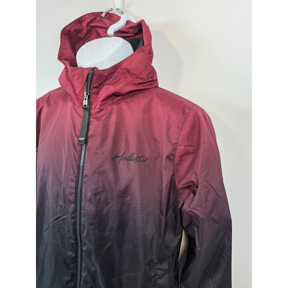 Hollister Mens Ombre Windbreaker Jacket Burgundy Black Fleece Lined X-Small XS - Picture 2 of 9